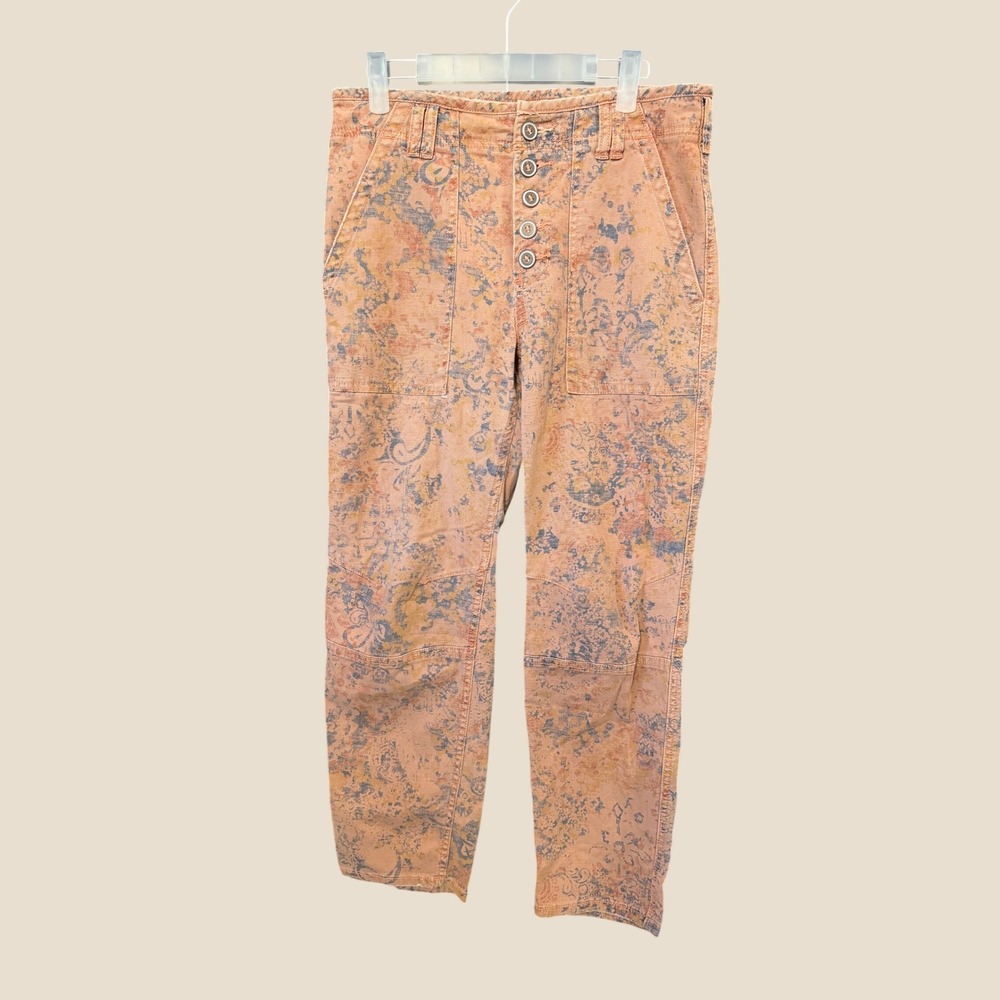 Anthropologie The Wanderer Pants Womens 28 Peach Floral Paisley Button Fly Boho
